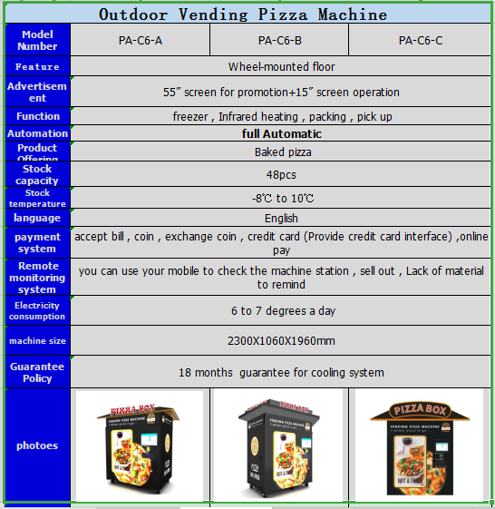 PA-C6-C Outdoor Pizza Vending Machine in 24 Hours